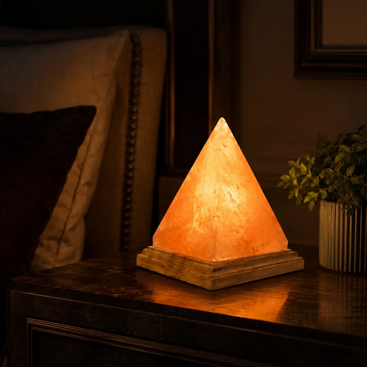 USB Himalayan Salt Lamp – Pyramid, Pink - Day Lifestyle