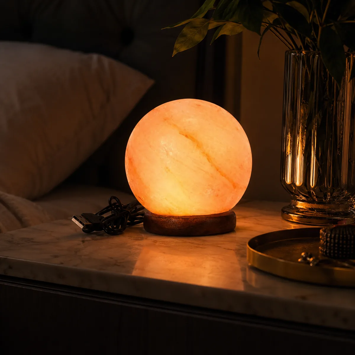 USB Himalayan Salt Lamp – Ball, Pink - Day Lifestyle