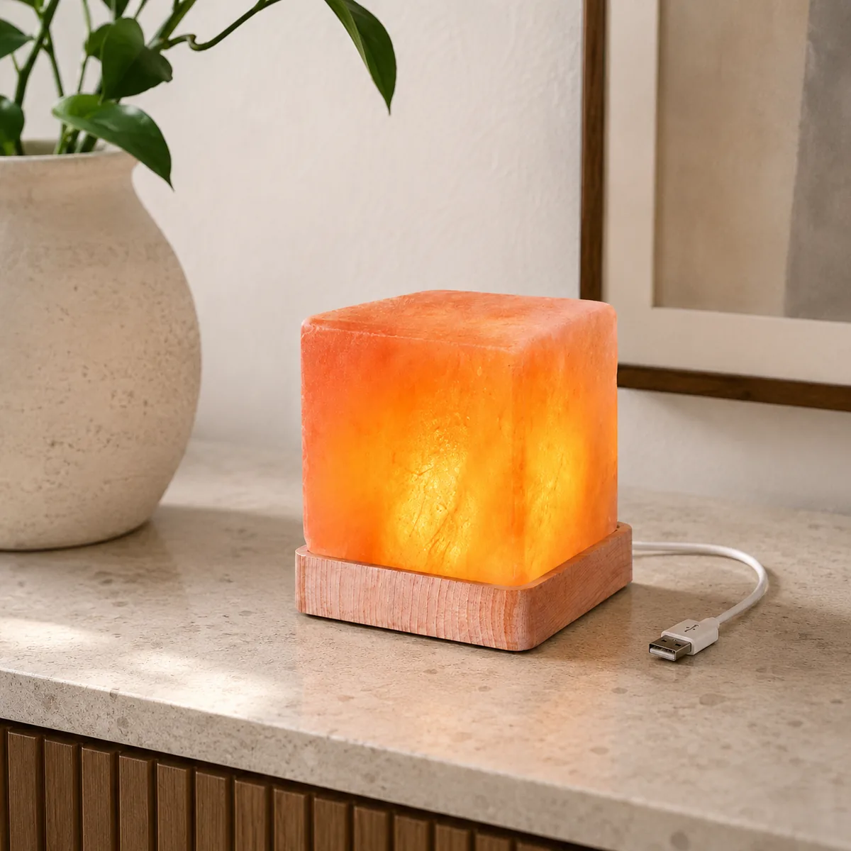 USB Himalayan Salt Lamp – Square, Pink