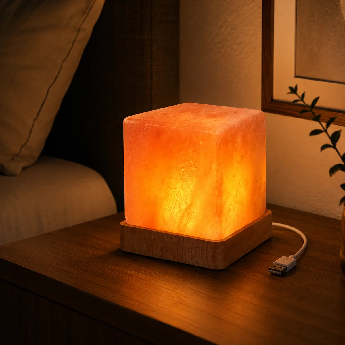 USB Himalayan Salt Lamp – Square, Pink - Day Lifestyle