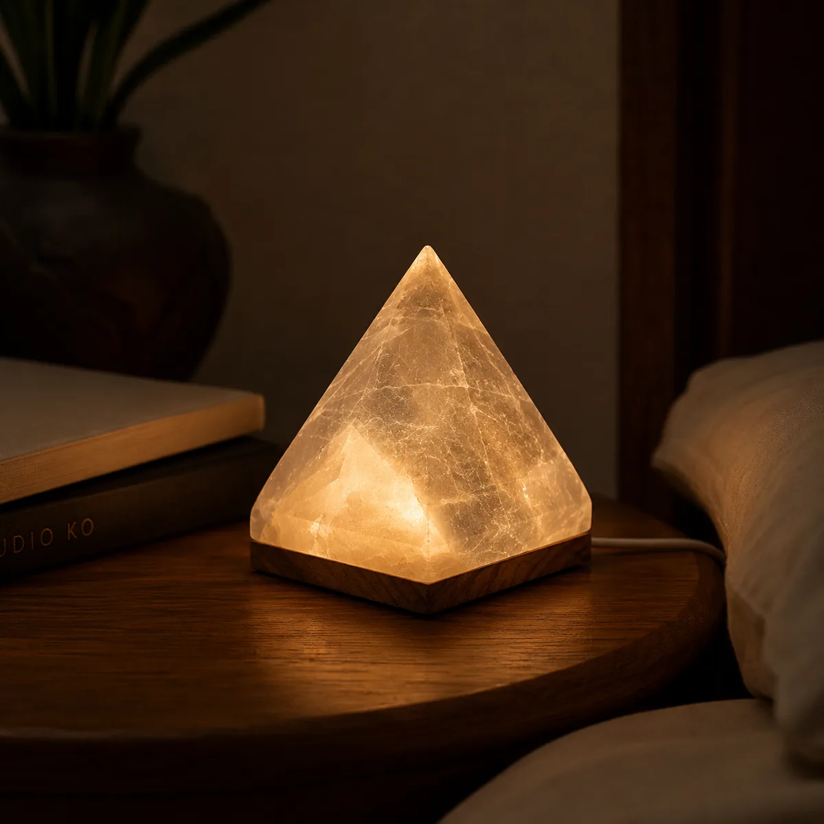 USB Himalayan Salt Lamp – Pyramid, Grey - Day Lifestyle