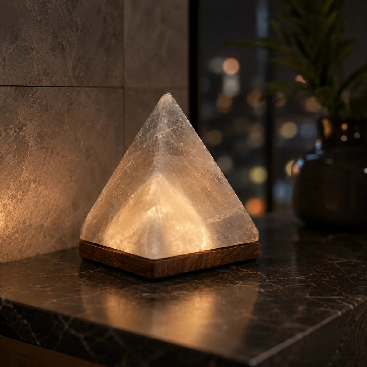 USB Himalayan Salt Lamp – Pyramid, Grey - Night Glow