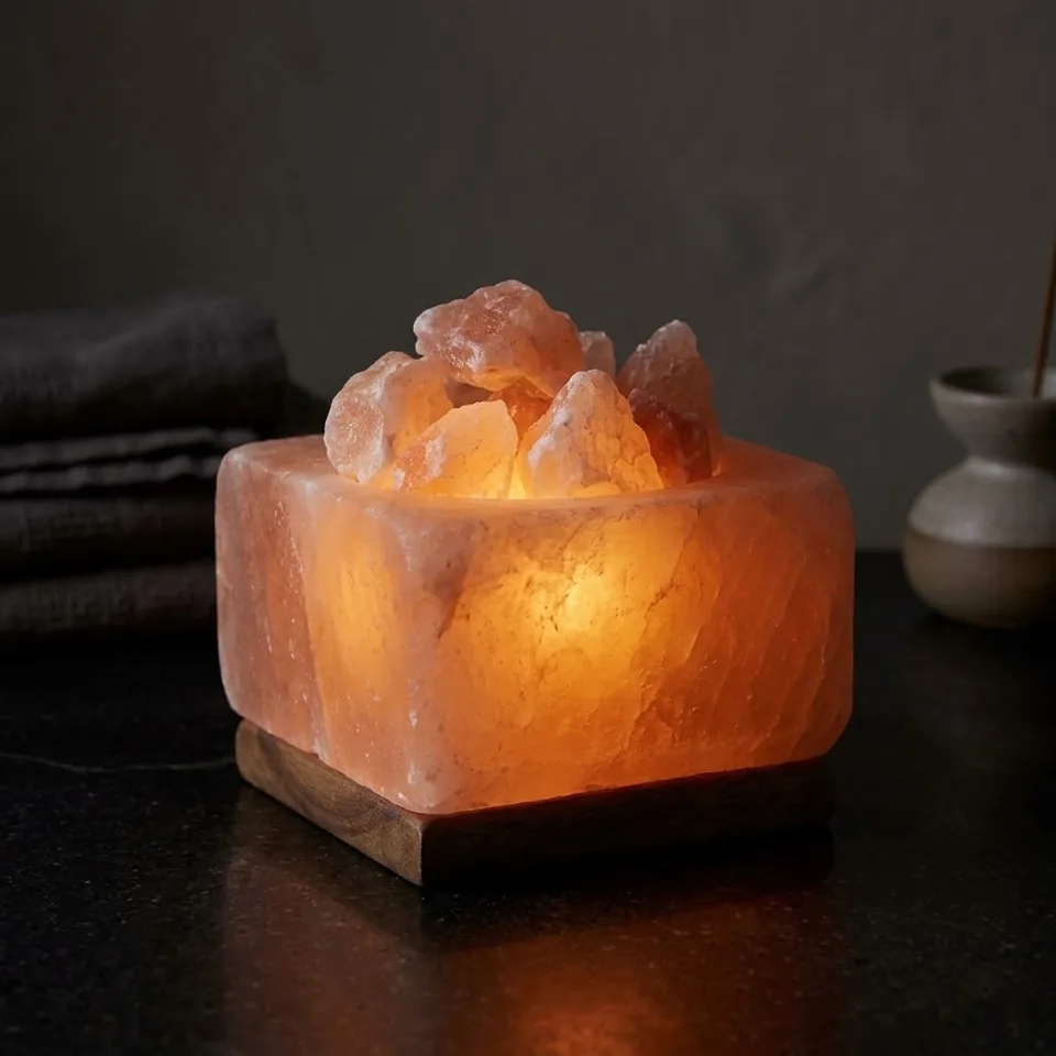 Himalayan Salt Fire Bowl – Square with Chunks - Day Lifestyle