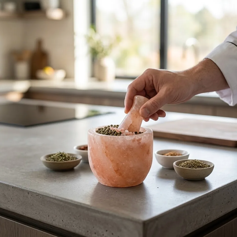 Himalayan Salt Kitchen – Mortar & Pestle (Rustic Raw Base) - View 4