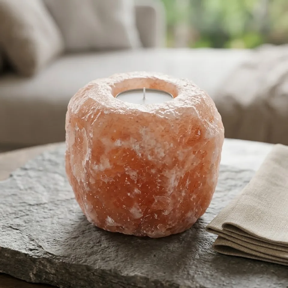Salt T-Light Candle Holder – Natural (1-Hole) - Night Glow