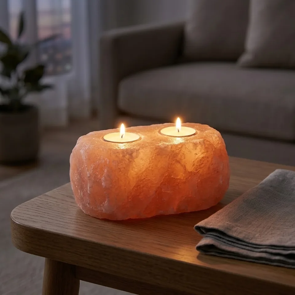 Salt T-Light Candle Holder – Natural (2-Hole) - Day Lifestyle