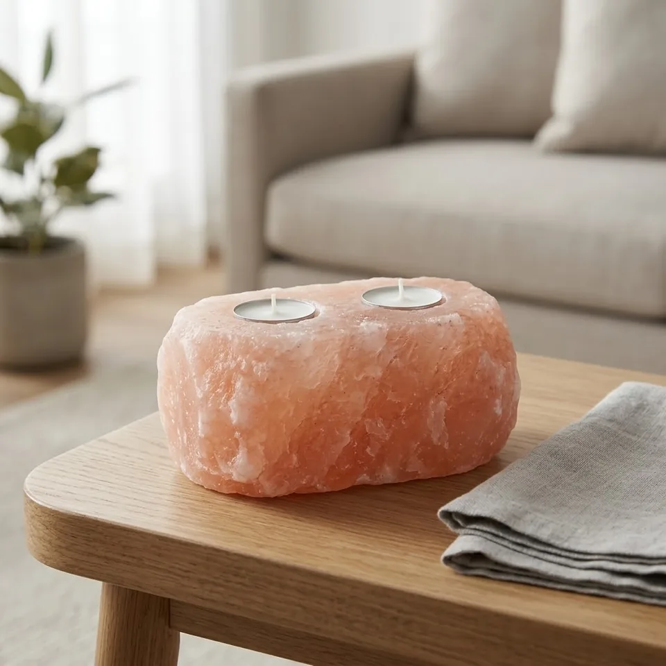 Salt T-Light Candle Holder – Natural (2-Hole) - Night Glow
