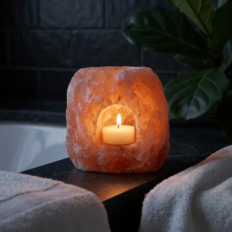 Salt T-Light Candle Holder – Natural - Day Lifestyle