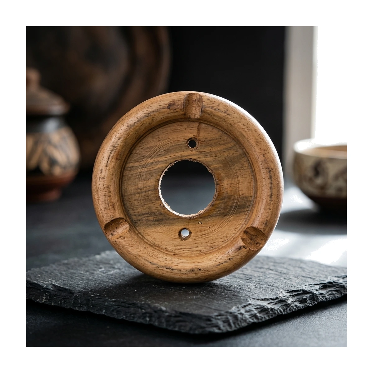 Wooden Base – Round Carved Natural Base (RG135) - Day Lifestyle