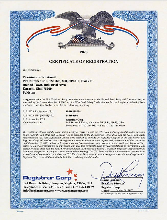 FDA certificate